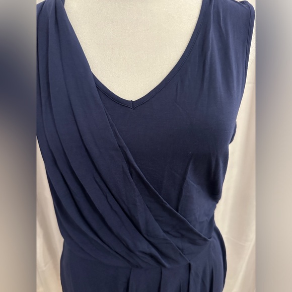 Tart Navy Draped and Pleated V-Neck and V-Back Cocktail Jersey Dress Medium - Picture 4 of 7
